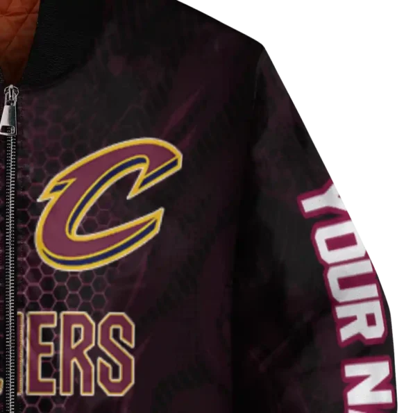 customized cleveland cavaliers hexagon mesh wine black bomber jacket premium grade