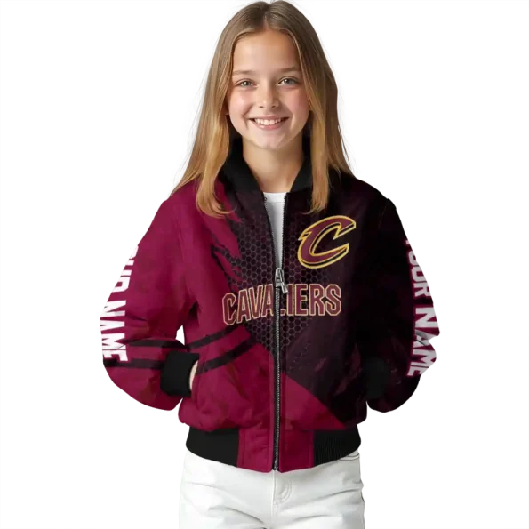 customized cleveland cavaliers hexagon mesh wine black bomber jacket top rated