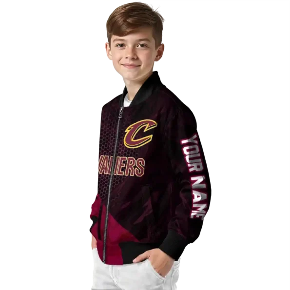 customized cleveland cavaliers hexagon mesh wine black bomber jacket trendy
