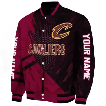 customized cleveland cavaliers hexagon mesh wine black varsity jacket best selling.webp