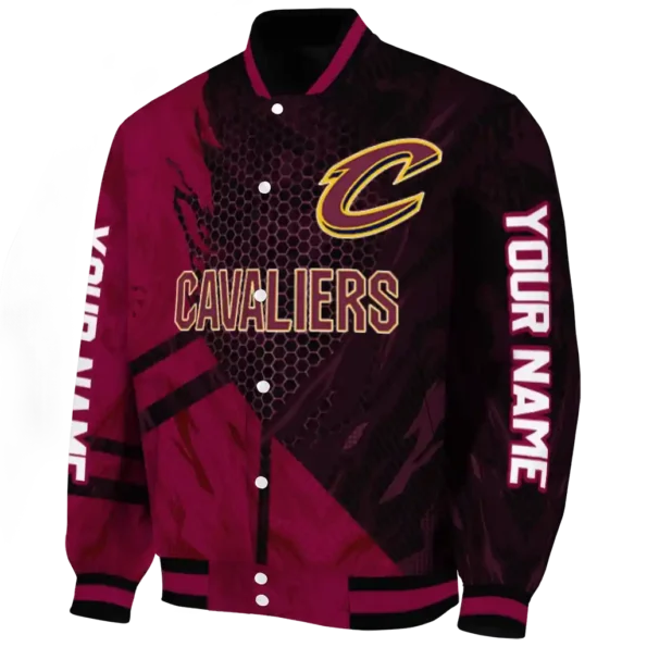 customized cleveland cavaliers hexagon mesh wine black varsity jacket best selling.webp