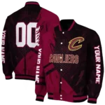 customized cleveland cavaliers hexagon mesh wine black varsity jacket best selling.webp