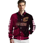 customized cleveland cavaliers hexagon mesh wine black varsity jacket best selling.webp