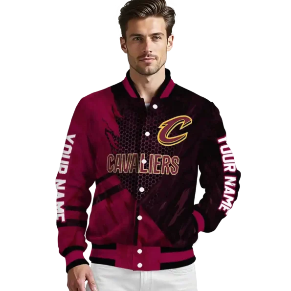 customized cleveland cavaliers hexagon mesh wine black varsity jacket high quality.webp