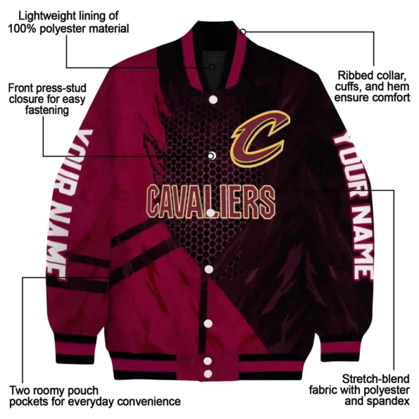 customized cleveland cavaliers hexagon mesh wine black varsity jacket new arrival.webp