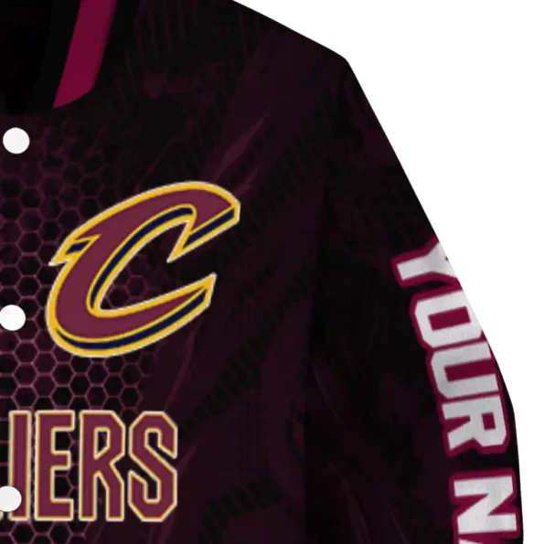 customized cleveland cavaliers hexagon mesh wine black varsity jacket premium grade.webp