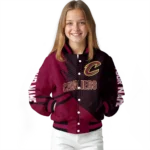customized cleveland cavaliers hexagon mesh wine black varsity jacket best selling.webp
