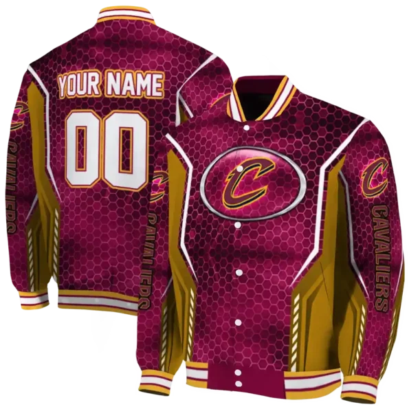 customized cleveland cavaliers power plate wine varsity jacket fashion forward.webp
