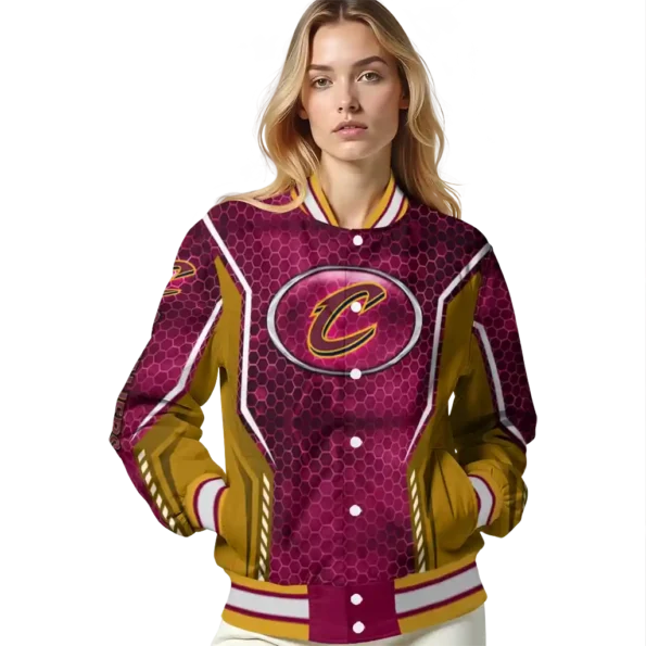 customized cleveland cavaliers power plate wine varsity jacket latest model.webp