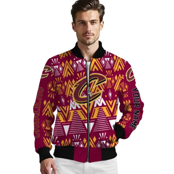 customized cleveland cavaliers pyramid shapes wine bomber jacket high quality
