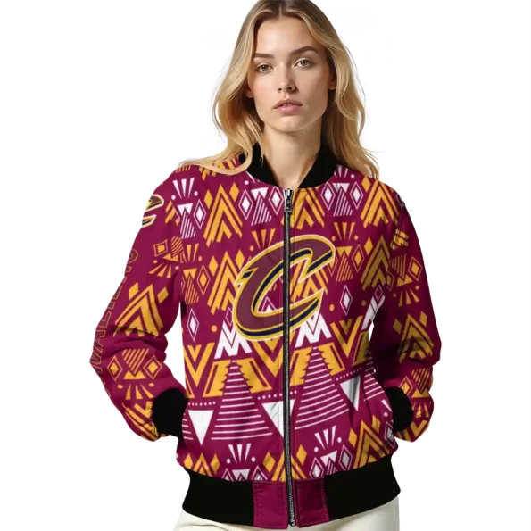 customized cleveland cavaliers pyramid shapes wine bomber jacket latest model