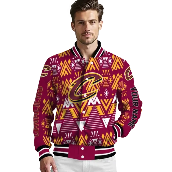 customized cleveland cavaliers pyramid shapes wine varsity jacket high quality.webp