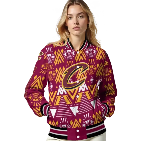 customized cleveland cavaliers pyramid shapes wine varsity jacket latest model.webp