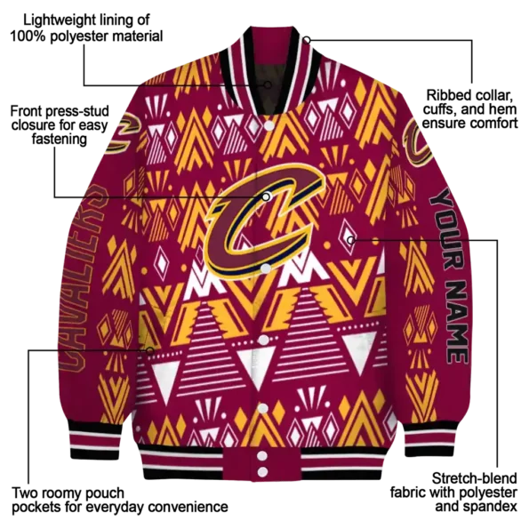 customized cleveland cavaliers pyramid shapes wine varsity jacket new arrival.webp