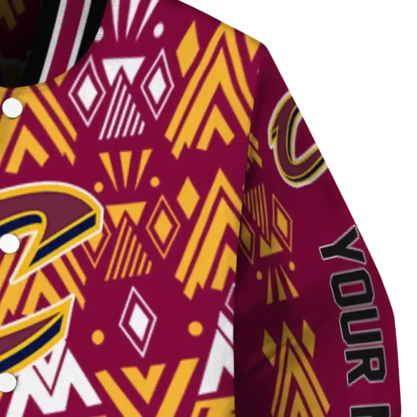 customized cleveland cavaliers pyramid shapes wine varsity jacket premium grade.webp