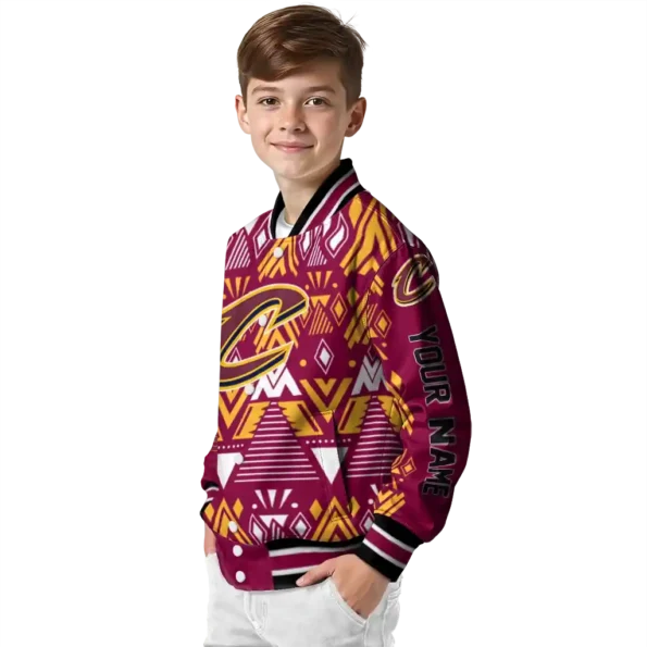 customized cleveland cavaliers pyramid shapes wine varsity jacket trendy.webp