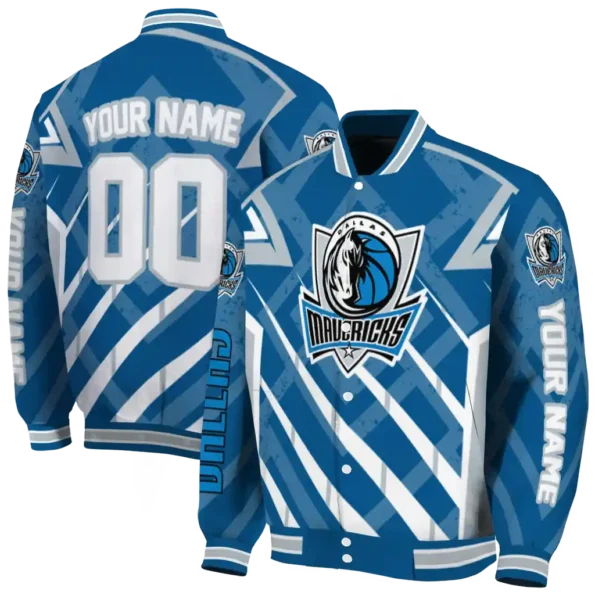 customized dallas mavericks chevron angles blue varsity jacket fashion forward.webp