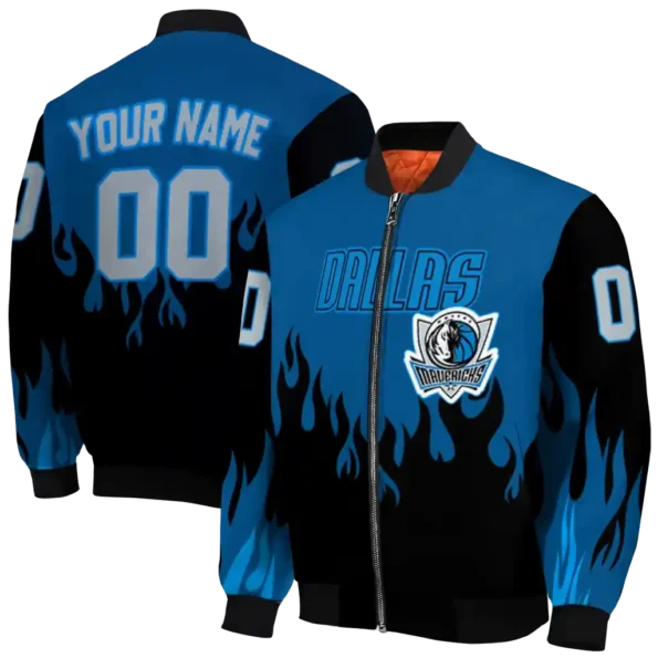 customized dallas mavericks flame border blue black bomber jacket fashion forward