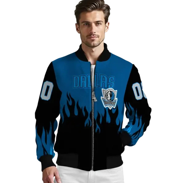 customized dallas mavericks flame border blue black bomber jacket high quality