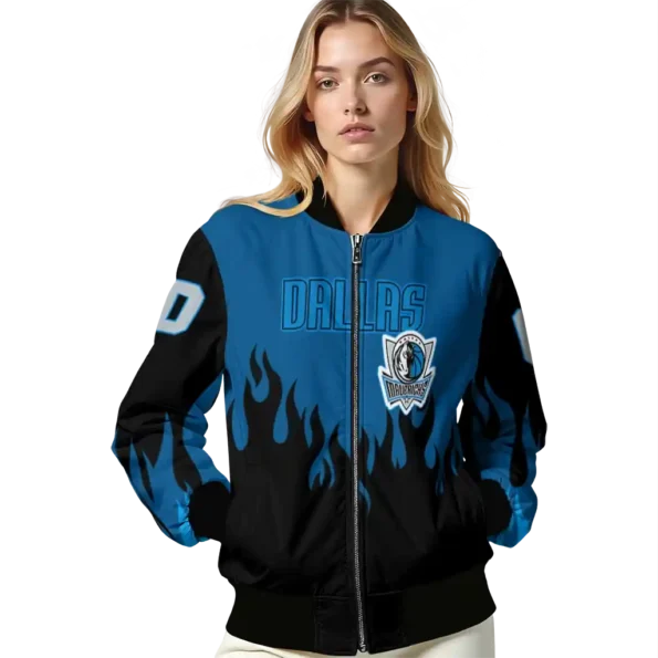 customized dallas mavericks flame border blue black bomber jacket latest model