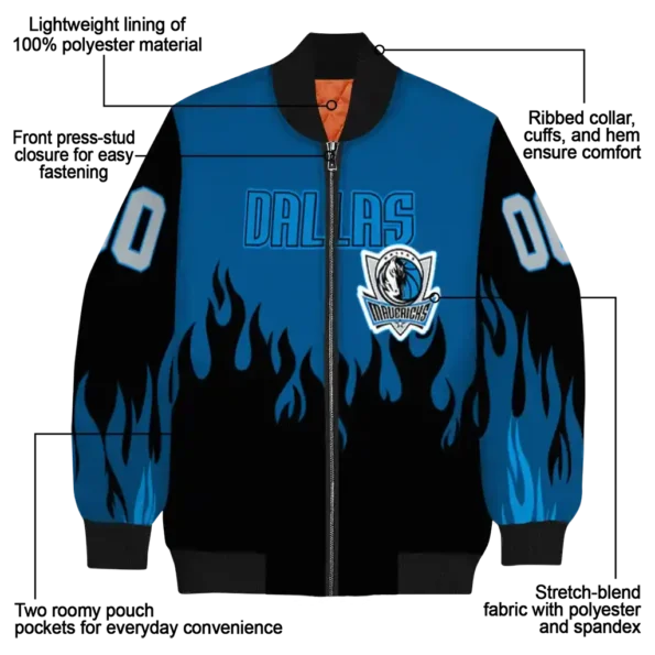 customized dallas mavericks flame border blue black bomber jacket new arrival