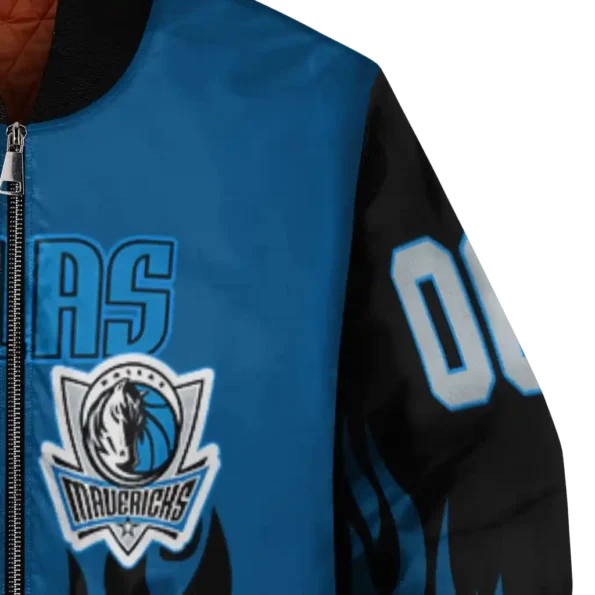 customized dallas mavericks flame border blue black bomber jacket premium grade