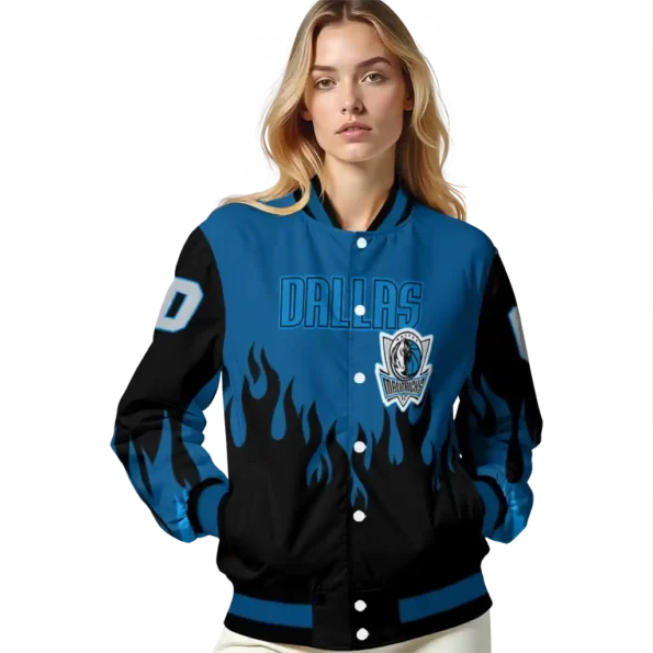 customized dallas mavericks flame border blue black varsity jacket latest model.webp