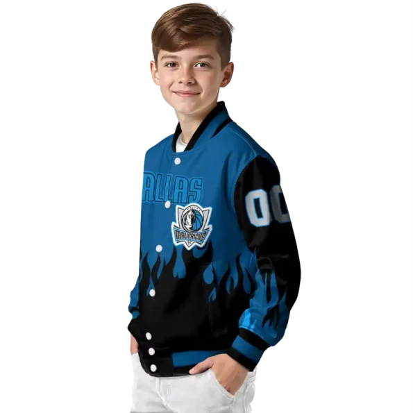 customized dallas mavericks flame border blue black varsity jacket trendy.webp