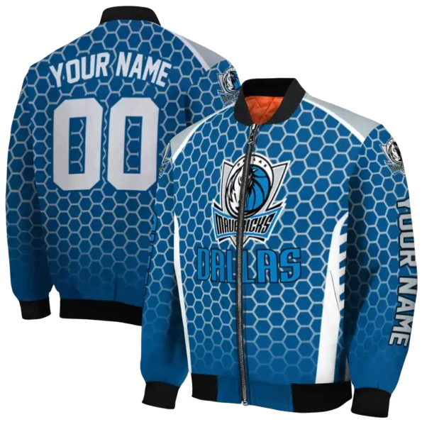 customized dallas mavericks hexagon grid blue bomber jacket fashion forward