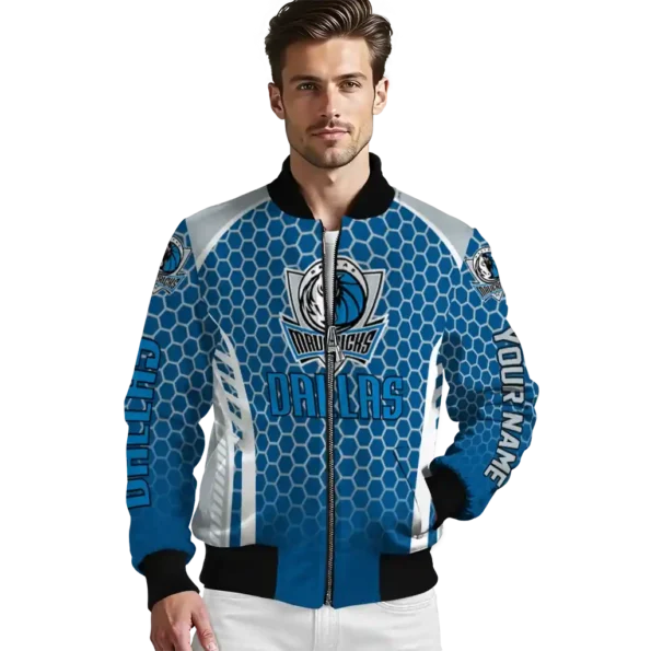 customized dallas mavericks hexagon grid blue bomber jacket high quality