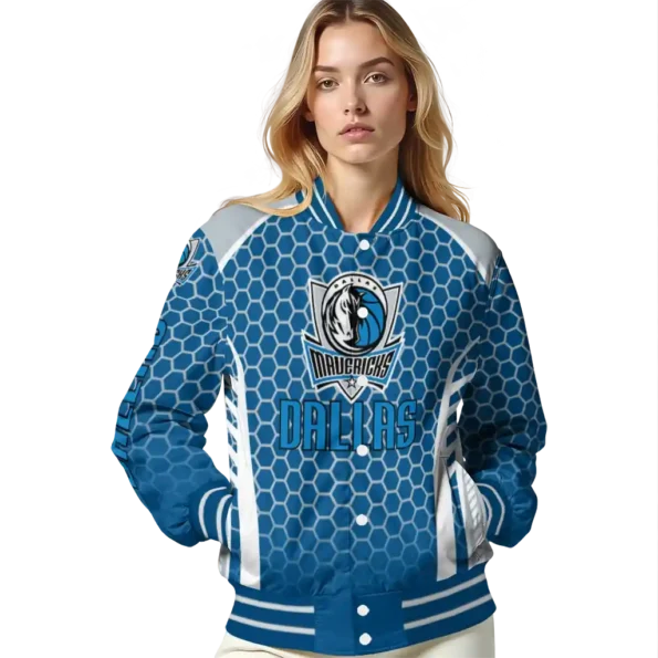 customized dallas mavericks hexagon grid blue varsity jacket latest model.webp