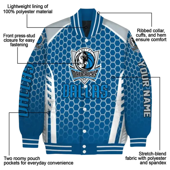 customized dallas mavericks hexagon grid blue varsity jacket new arrival.webp