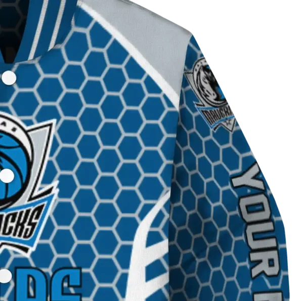 customized dallas mavericks hexagon grid blue varsity jacket premium grade.webp
