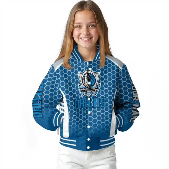 customized dallas mavericks hexagon grid blue varsity jacket top rated.webp