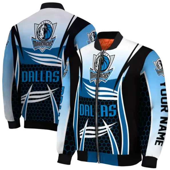 customized dallas mavericks mesh effect blue black bomber jacket fashion forward