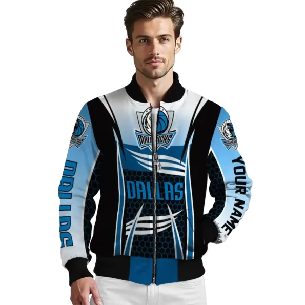 customized dallas mavericks mesh effect blue black bomber jacket high quality