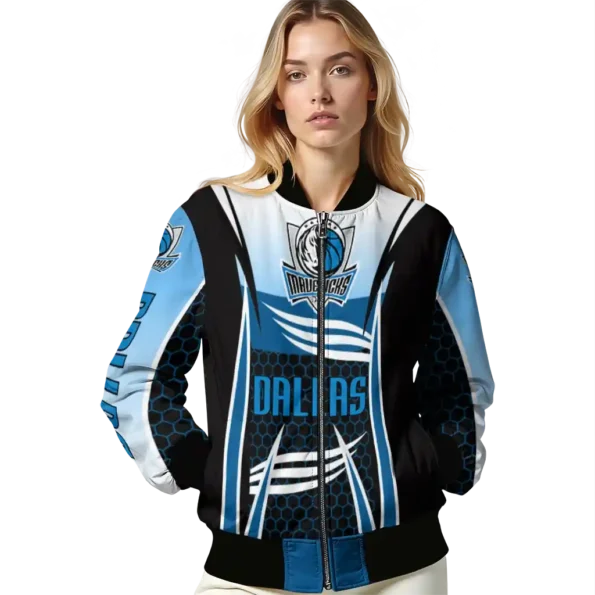 customized dallas mavericks mesh effect blue black bomber jacket latest model
