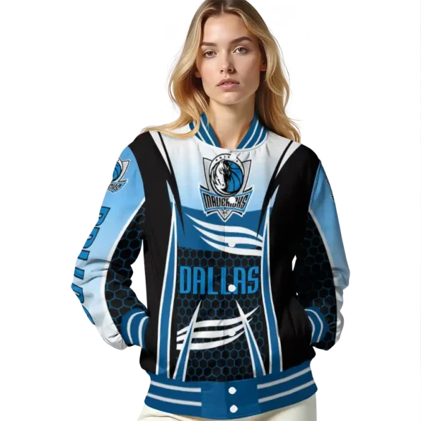 customized dallas mavericks mesh effect blue black varsity jacket latest model.webp
