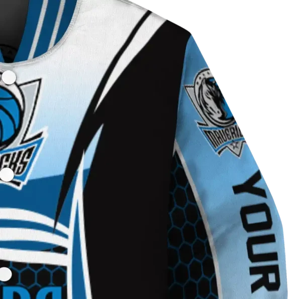 customized dallas mavericks mesh effect blue black varsity jacket premium grade.webp