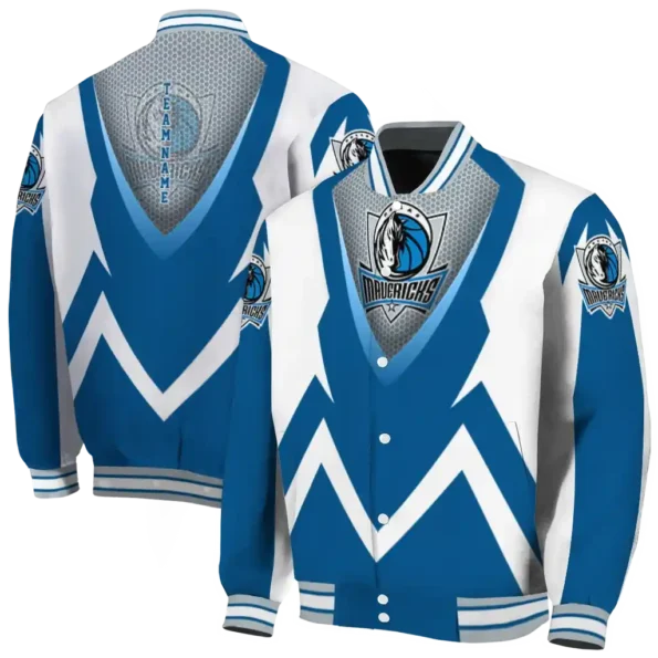customized dallas mavericks v stripes blue white varsity jacket fashion forward.webp