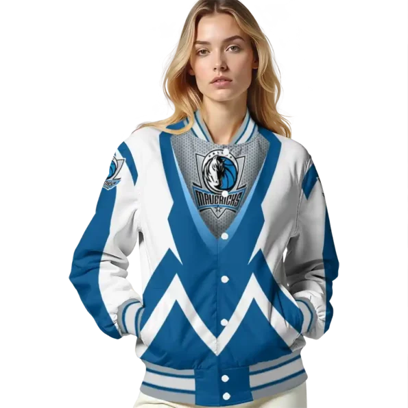 customized dallas mavericks v stripes blue white varsity jacket latest model.webp