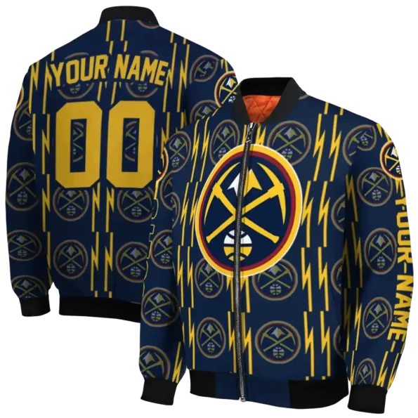 customized denver nuggets bolt stripe blue bomber jacket fashion forward