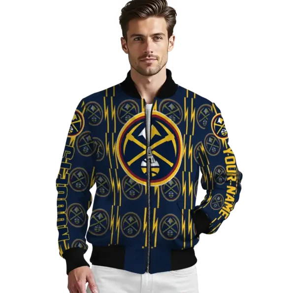 customized denver nuggets bolt stripe blue bomber jacket high quality