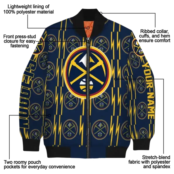 customized denver nuggets bolt stripe blue bomber jacket new arrival