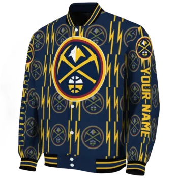 customized denver nuggets bolt stripe blue varsity jacket best selling.webp