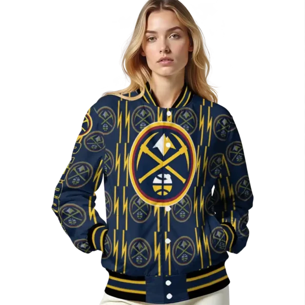 customized denver nuggets bolt stripe blue varsity jacket latest model.webp