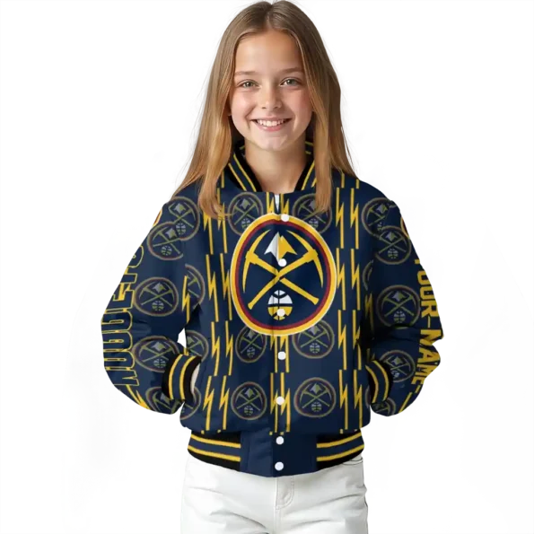 customized denver nuggets bolt stripe blue varsity jacket top rated.webp