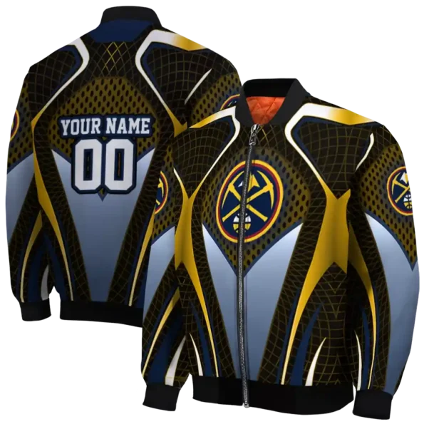 customized denver nuggets mesh chest black bomber jacket fashion forward