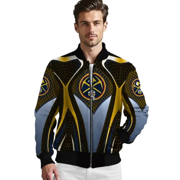 customized denver nuggets mesh chest black bomber jacket high quality