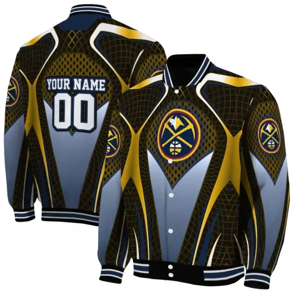 customized denver nuggets mesh chest black varsity jacket fashion forward.webp